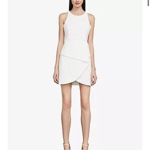 BCBGMaxAzria Lace-Up-Back Halter Asymmetrical Wrap Mini Short Dress,Cream,Size 8